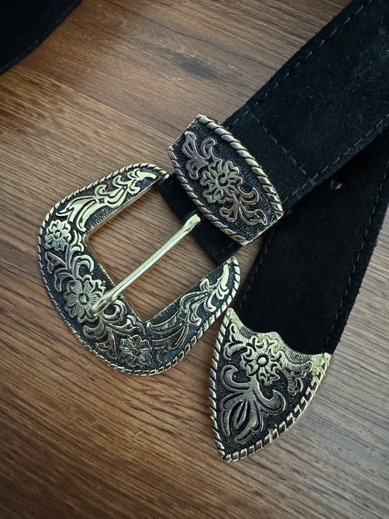 FREE PEOPLE Black Suede Leather Buckle Belt main image 7